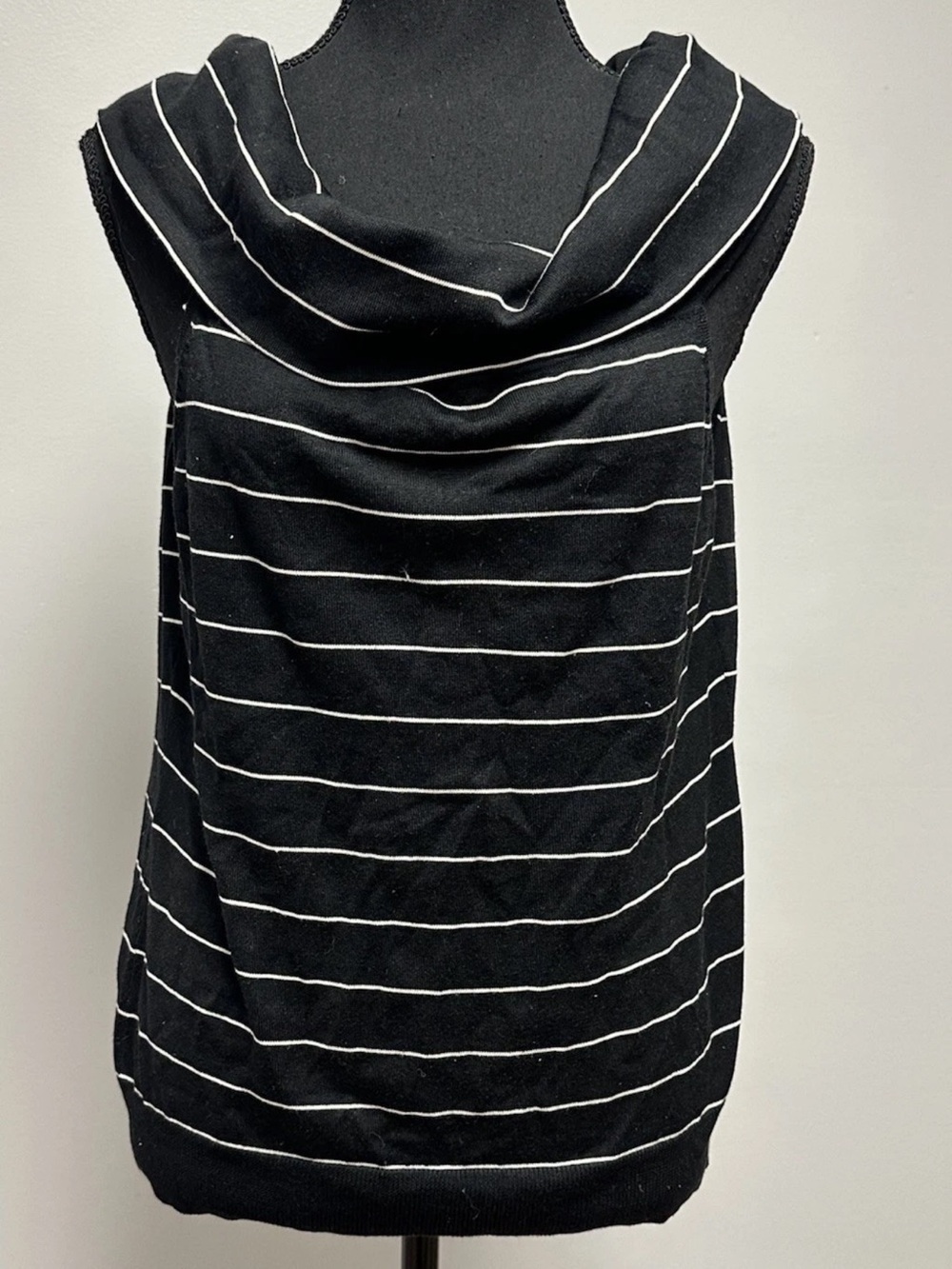 Lauren Ralph Lauren Black And Thin White Stripe Silk Top Off Shoulder Size Large